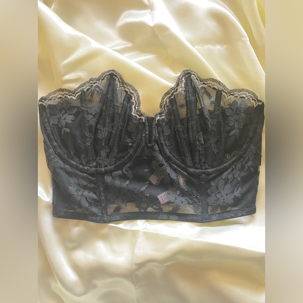 Black Strapless Corset Silver Trim Bralette Victorias Secret 34D